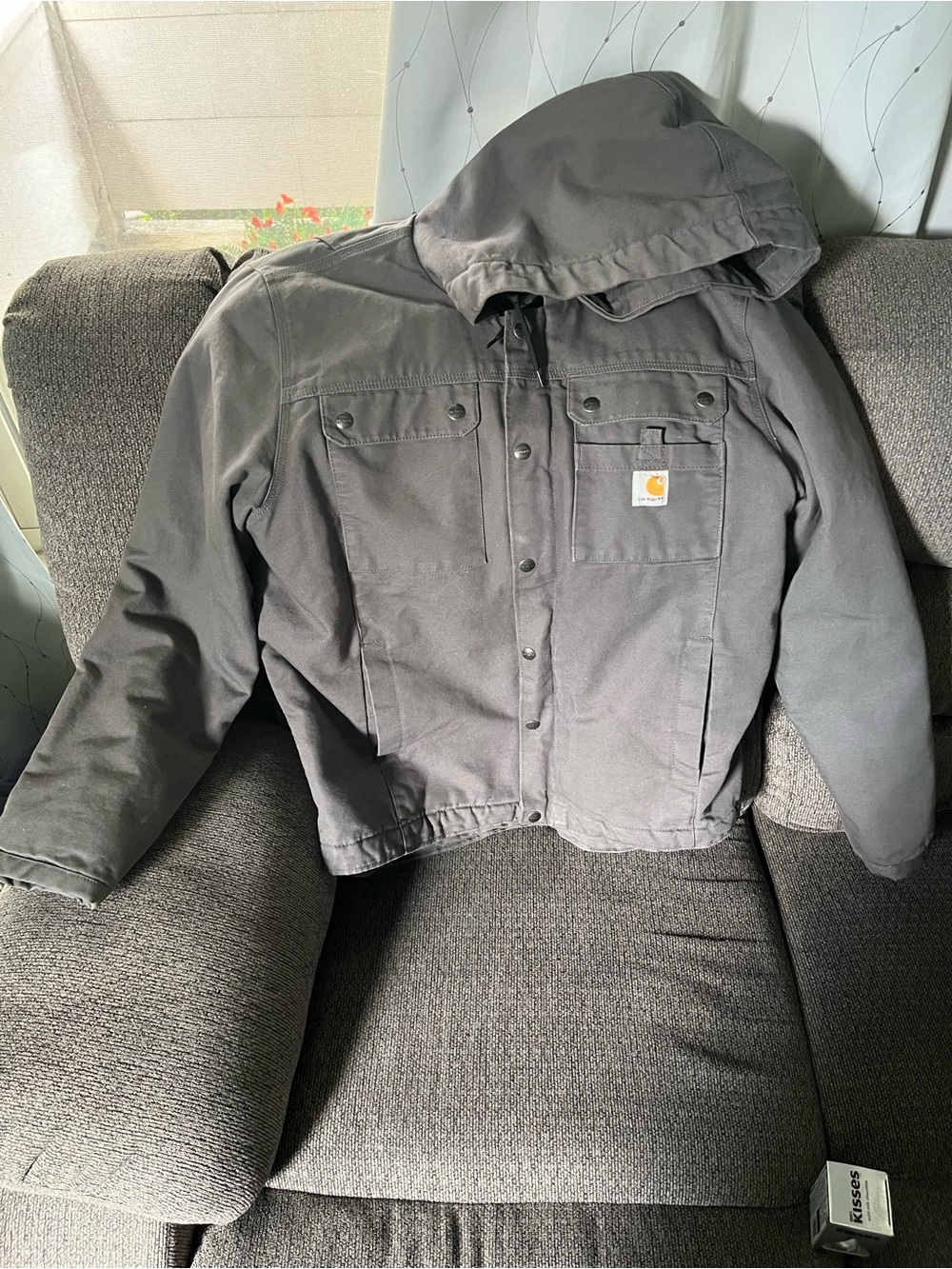 Carhartt Gray Hooded Canvas Work Jacket